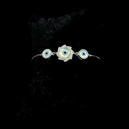 Evil Eye Round Floral 92.5 Sterling Silver Flexi Bracelet